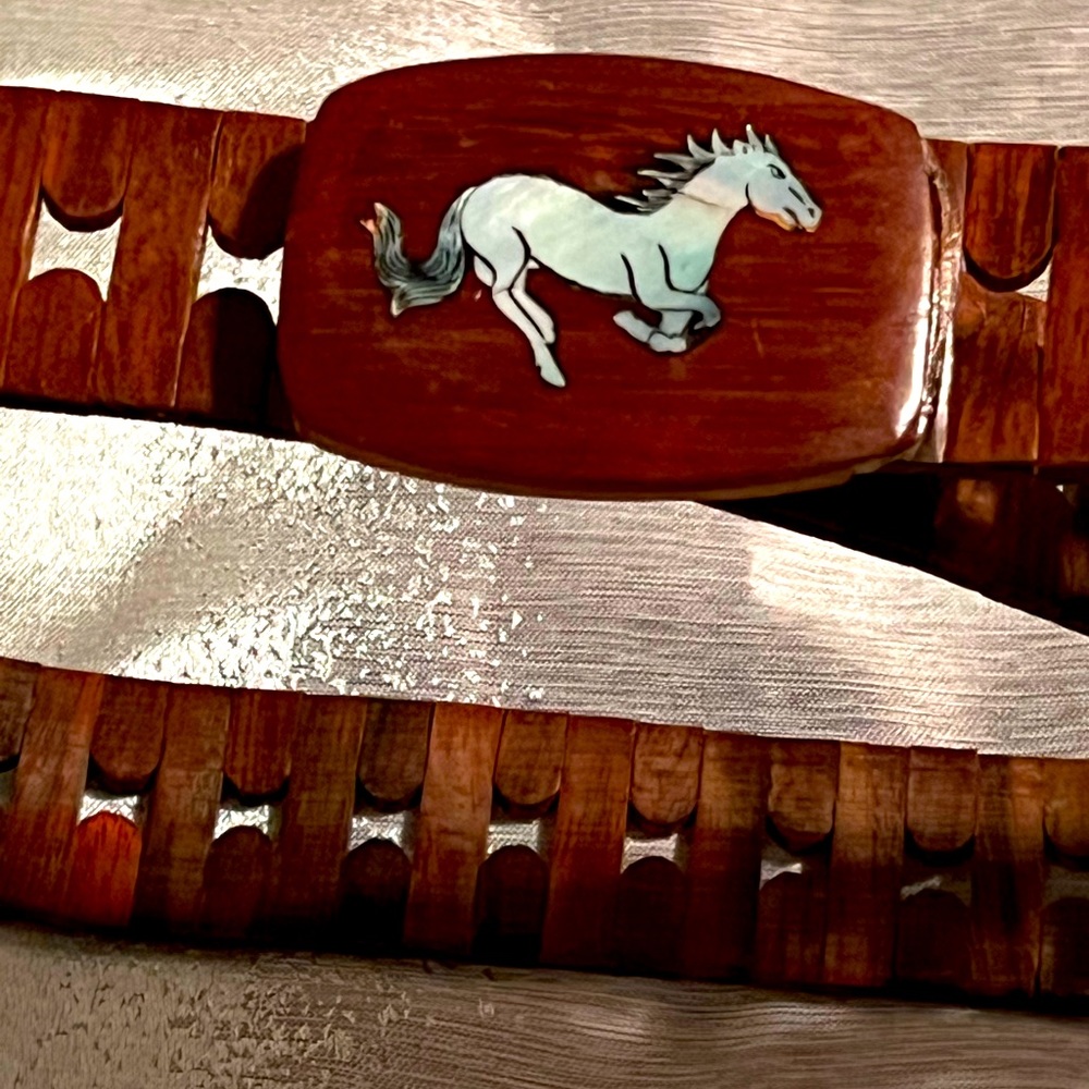 Wooden abalone inlay horse belt